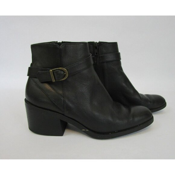 Jasmin Sport Black Leather Ankle Boots Womens Strapeze 8M Block Heel Zipper - Picture 6 of 11